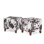 Puf cúbico con estampado de vaca, negro y marrón, reposapiés individual