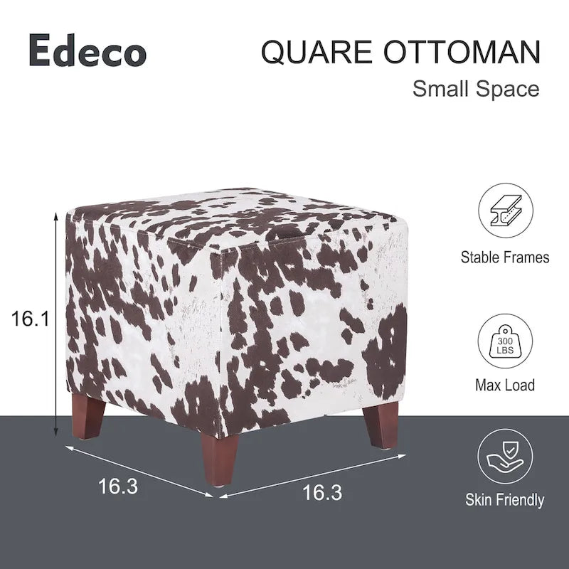 Puf cúbico con estampado de vaca, negro y marrón, reposapiés individual