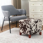 Puf cúbico con estampado de vaca, negro y marrón, reposapiés individual