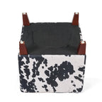 Puf cúbico con estampado de vaca, negro y marrón, reposapiés individual