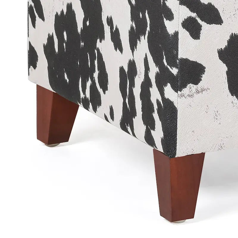 Puf cúbico con estampado de vaca, negro y marrón, reposapiés individual