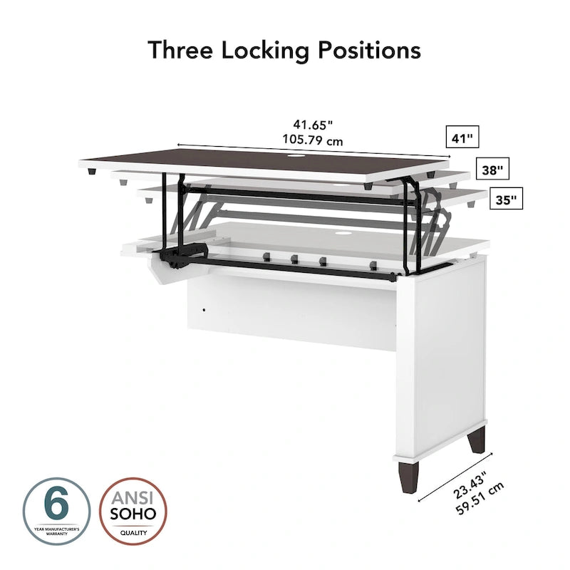 Regreso para escritorio de altura ajustable de 42 pulgadas, 3 alturas, para un usuario – Blanco/Gris/Nogal/Roble