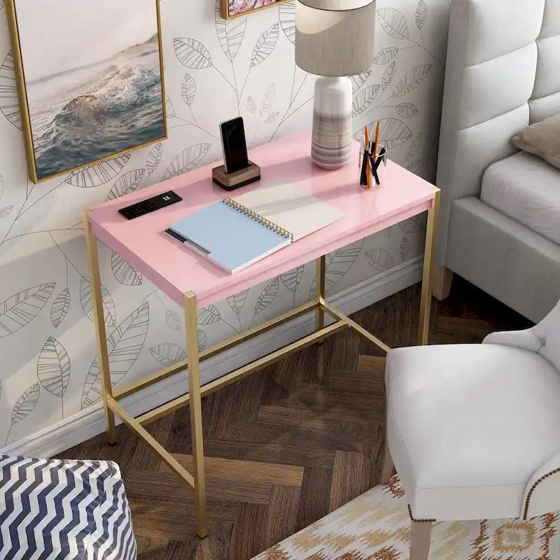 Escritorio de acero bicolor blanco/rosa/azul/oliva/azul Aruba con puerto USB – Individual