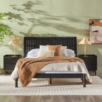Cabecero de listones verticales negro/marrón, cama Queen – Para 2