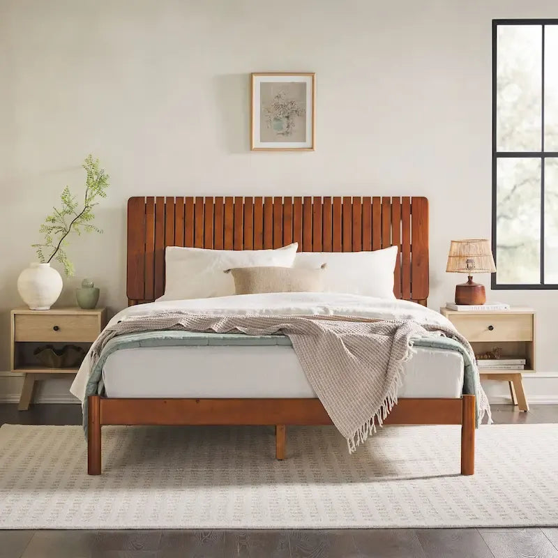 Cabecero de listones verticales negro/marrón, cama Queen – Para 2
