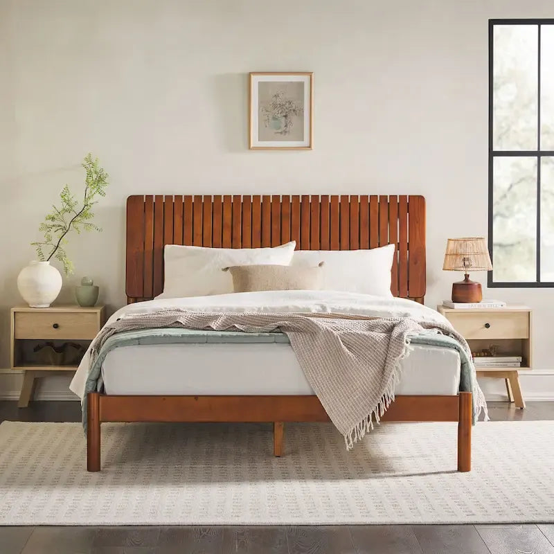 Cabecero de listones verticales negro/marrón, cama Queen – Para 2