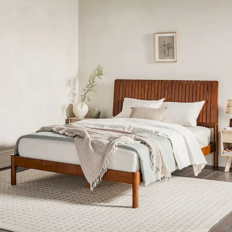 Cabecero de listones verticales negro/marrón, cama Queen – Para 2