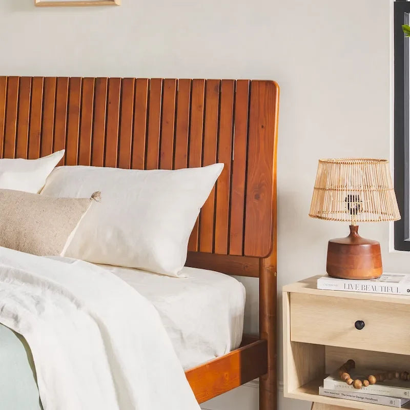 Cabecero de listones verticales negro/marrón, cama Queen – Para 2