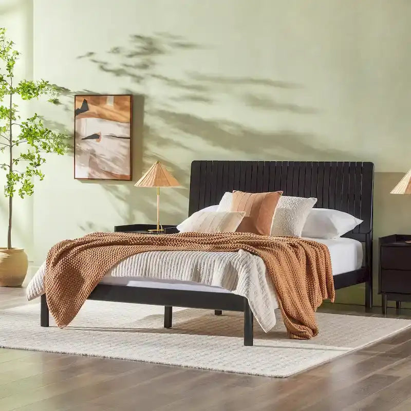 Cabecero de listones verticales negro/marrón, cama Queen – Para 2