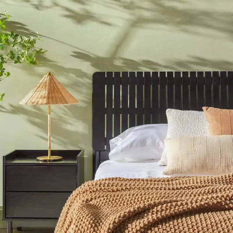 Cabecero de listones verticales negro/marrón, cama Queen – Para 2