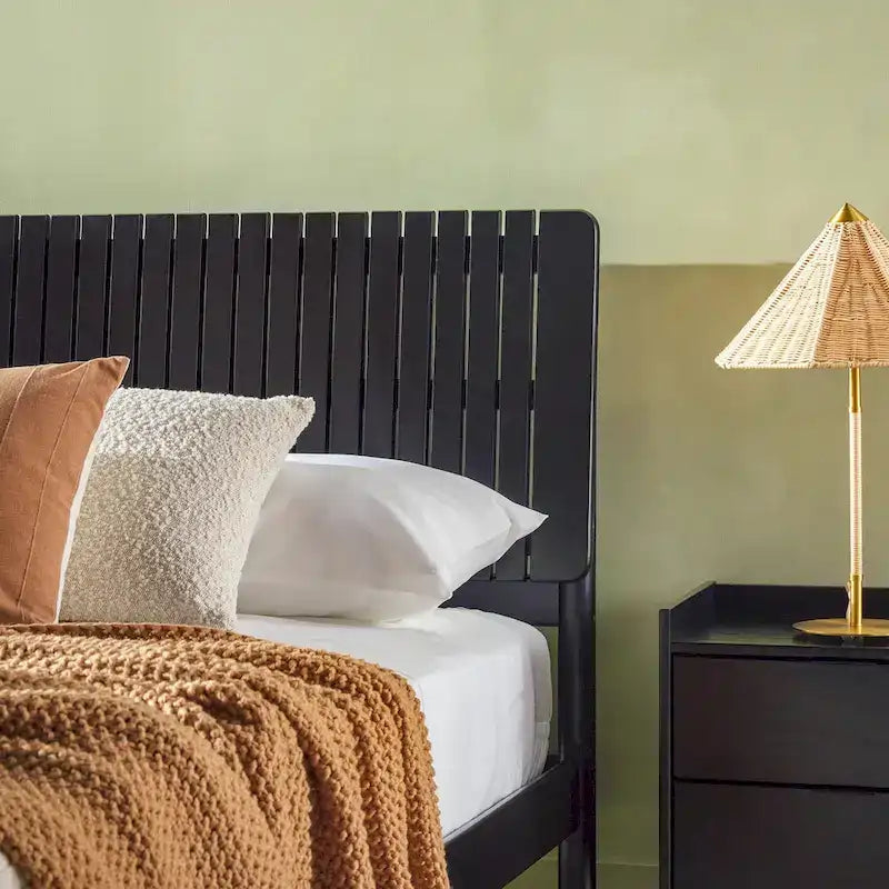 Cabecero de listones verticales negro/marrón, cama Queen – Para 2