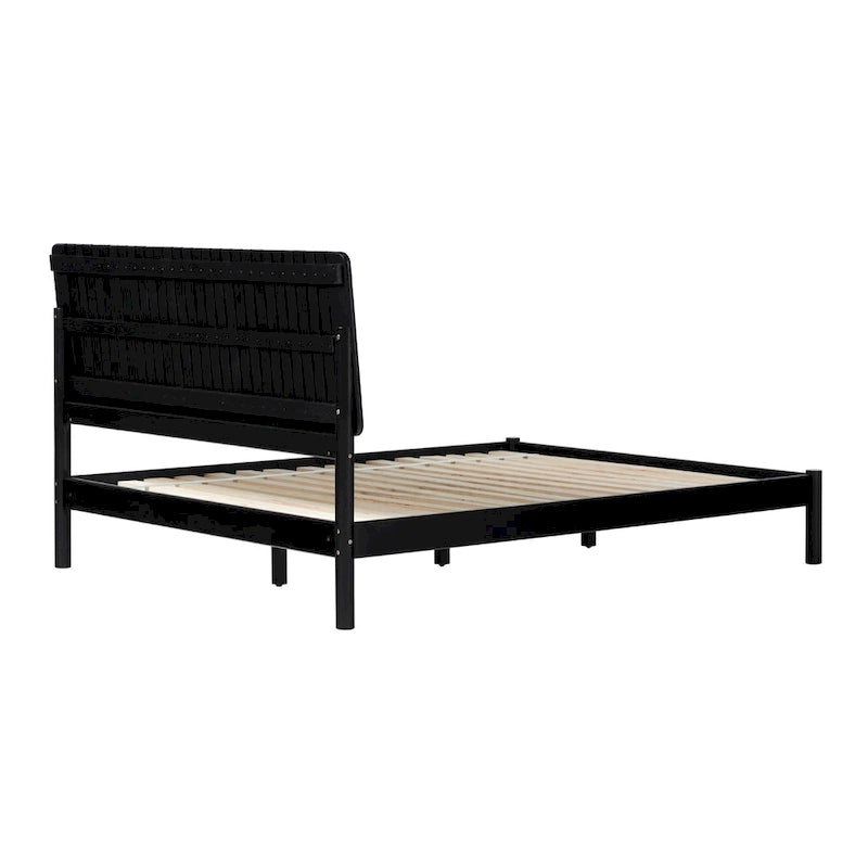 Cabecero de listones verticales negro/marrón, cama Queen – Para 2