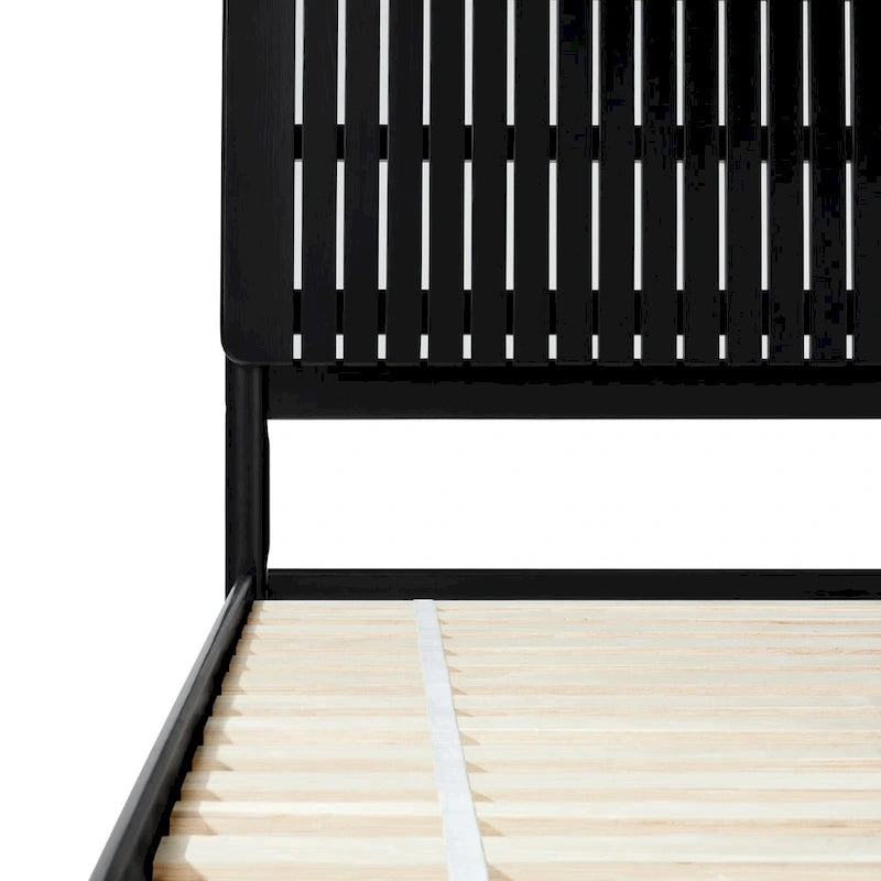 Cabecero de listones verticales negro/marrón, cama Queen – Para 2