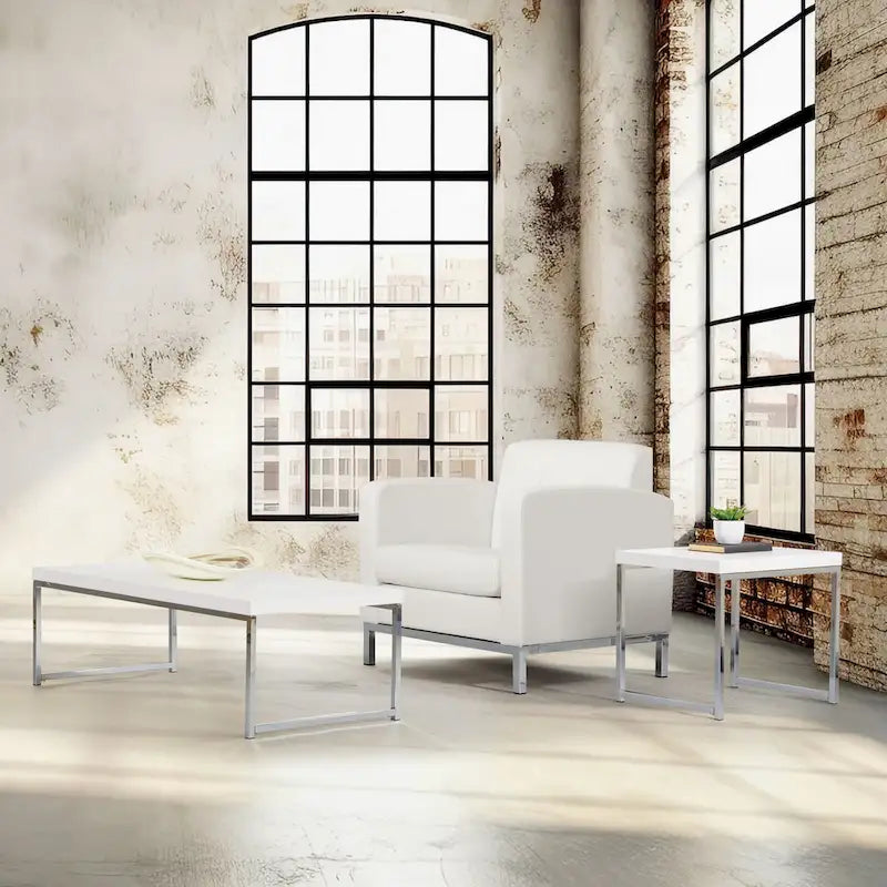 Mesa auxiliar rectangular Espresso / acabado natural – Patas cromadas, individual