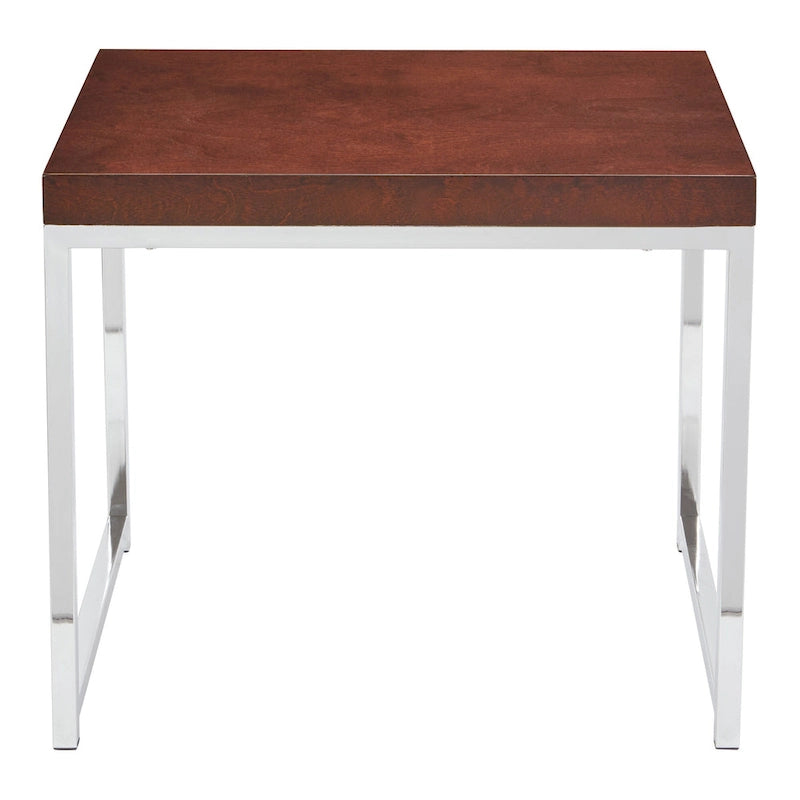 Mesa auxiliar rectangular Espresso / acabado natural – Patas cromadas, individual