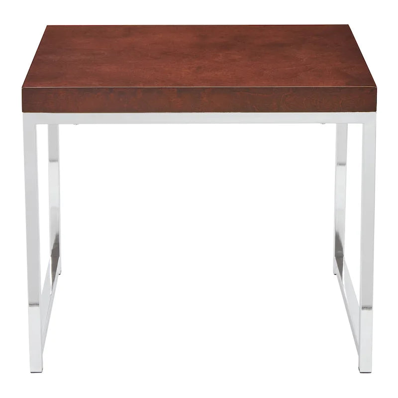 Mesa auxiliar rectangular Espresso / acabado natural – Patas cromadas, individual