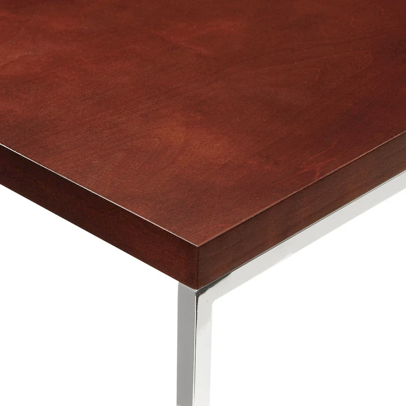 Mesa auxiliar rectangular Espresso / acabado natural – Patas cromadas, individual