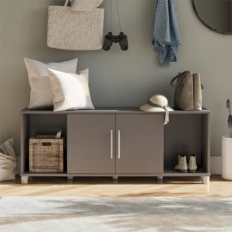 Banco zapatero Ivory Oak / Graphite Grey / Black Oak con asiento – Montaje para 2 personas