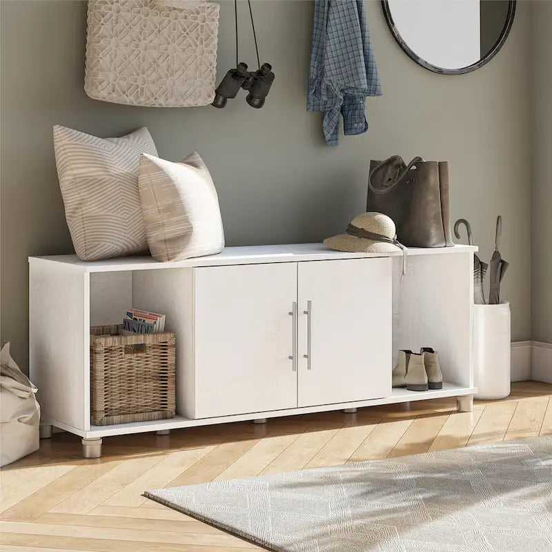 Banco zapatero Ivory Oak / Graphite Grey / Black Oak con asiento – Montaje para 2 personas