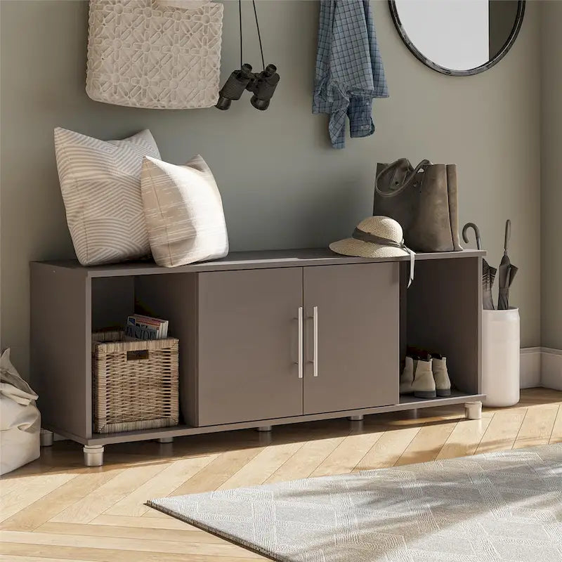 Banco zapatero Ivory Oak / Graphite Grey / Black Oak con asiento – Montaje para 2 personas