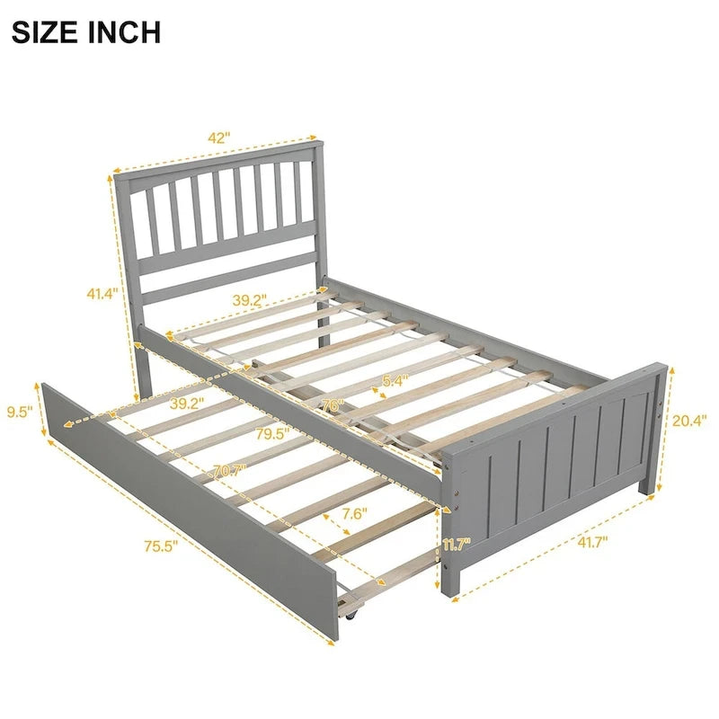 Cama Plataforma Doble Gris / Blanca con Cama Nido – Para 2 Personas