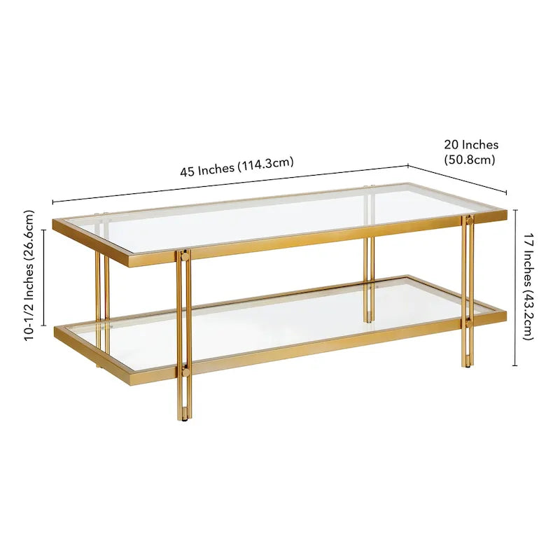 Mesa de centro de latón/acero de bronce ennegrecido y vidrio – Rectangular o cuadrada