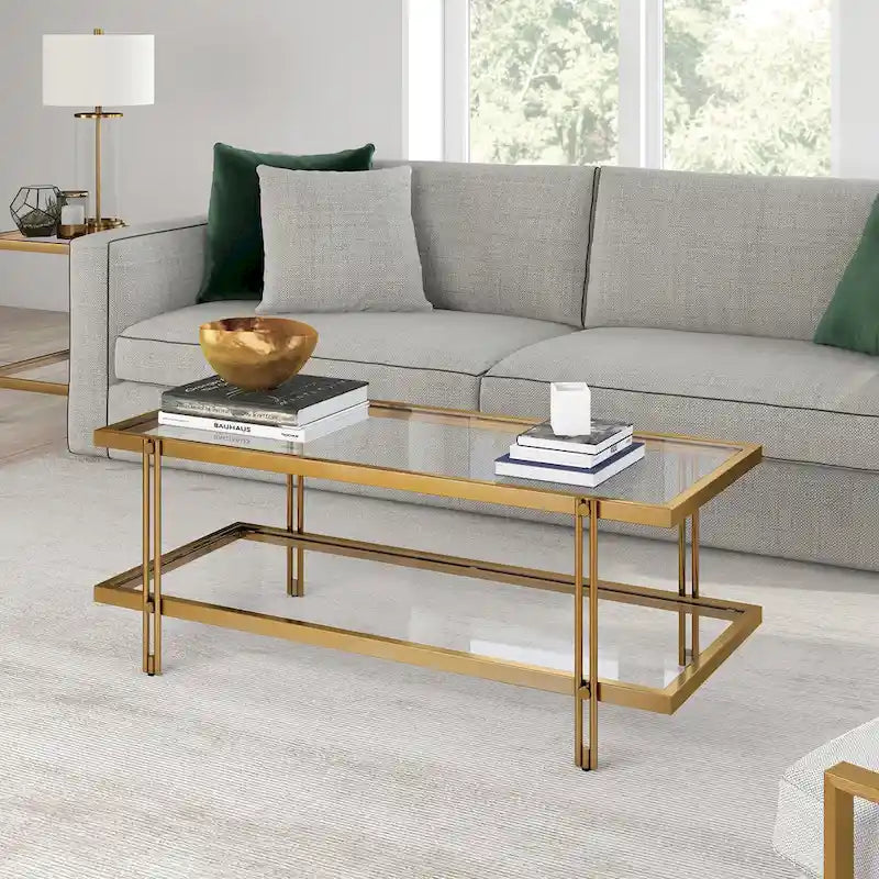 Mesa de centro de latón/acero de bronce ennegrecido y vidrio – Rectangular o cuadrada