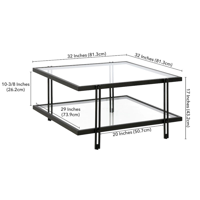 Mesa de centro de latón/acero de bronce ennegrecido y vidrio – Rectangular o cuadrada