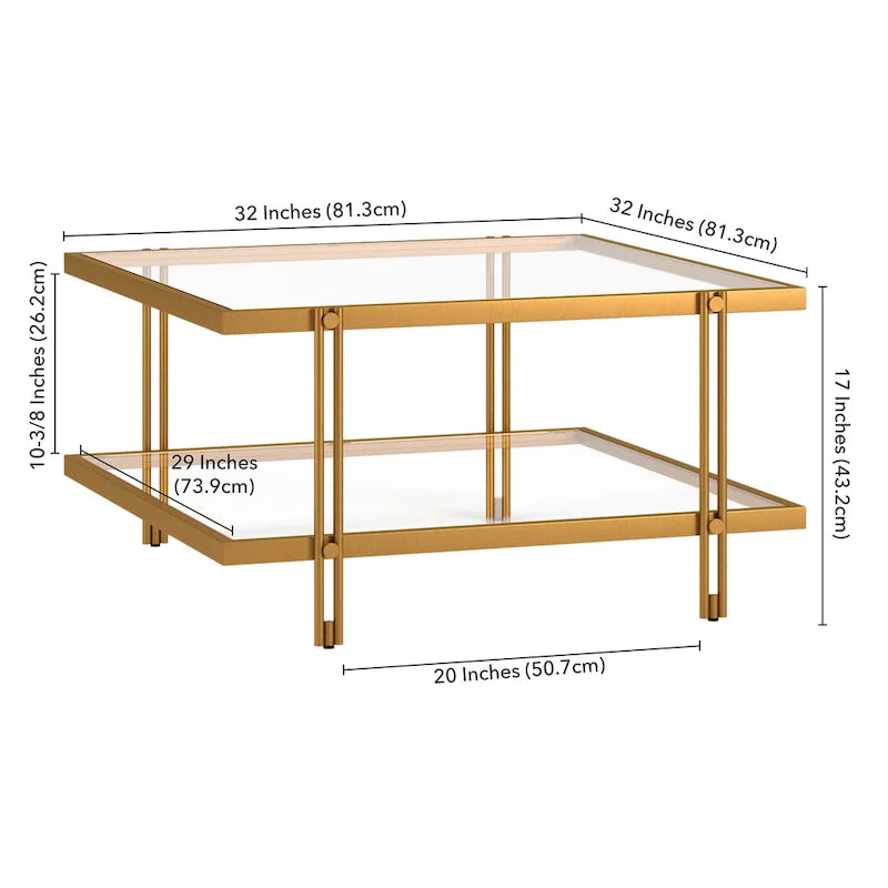 Mesa de centro de latón/acero de bronce ennegrecido y vidrio – Rectangular o cuadrada
