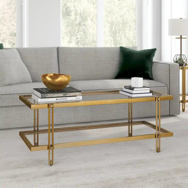 Mesa de centro de latón/acero de bronce ennegrecido y vidrio – Rectangular o cuadrada