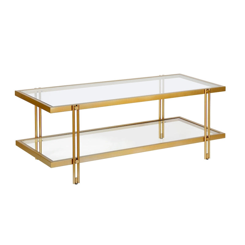 Mesa de centro de latón/acero de bronce ennegrecido y vidrio – Rectangular o cuadrada