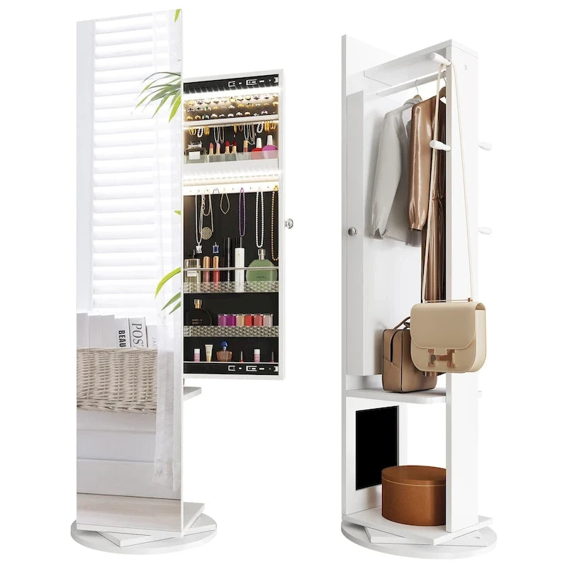 Gabinete de Joyería Espejo de Cuerpo Entero Blanco con Luces, Sencillo