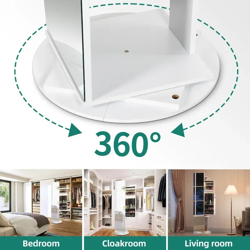 Gabinete de Joyería Espejo de Cuerpo Entero Blanco con Luces, Sencillo