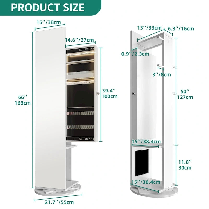 Gabinete de Joyería Espejo de Cuerpo Entero Blanco con Luces, Sencillo