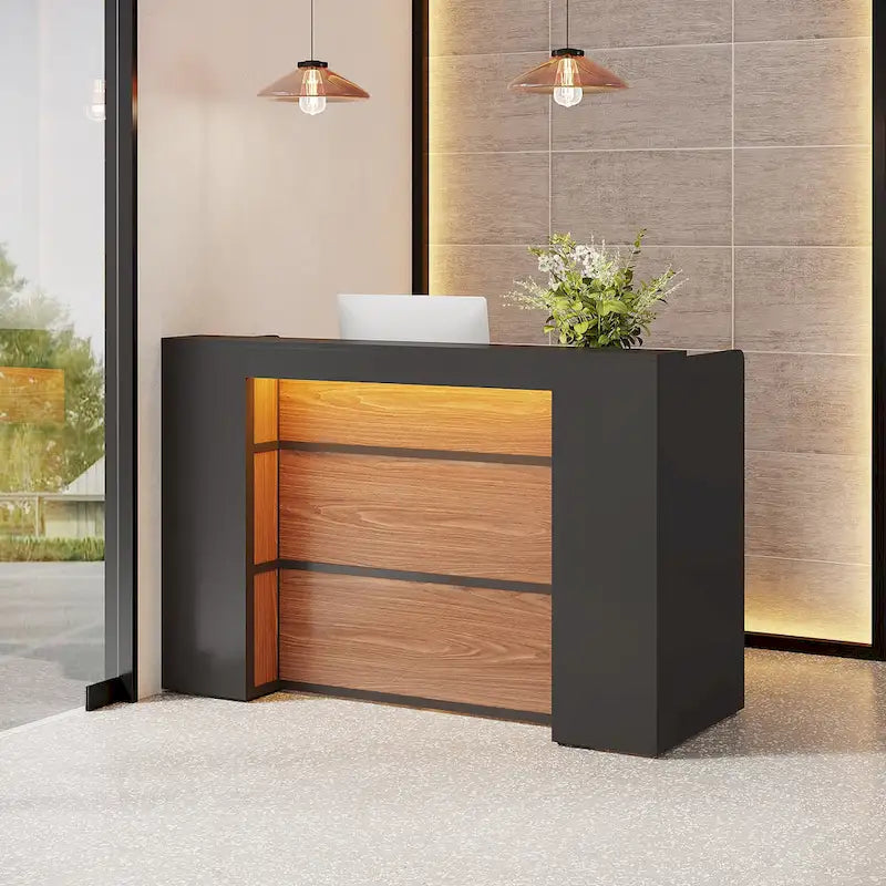 Recepción Blanca y Marrón / Negra y Marrón con Luces LED, Mostrador Frontal para Una Persona