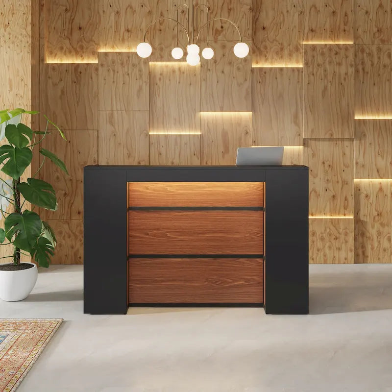 Recepción Blanca y Marrón / Negra y Marrón con Luces LED, Mostrador Frontal para Una Persona