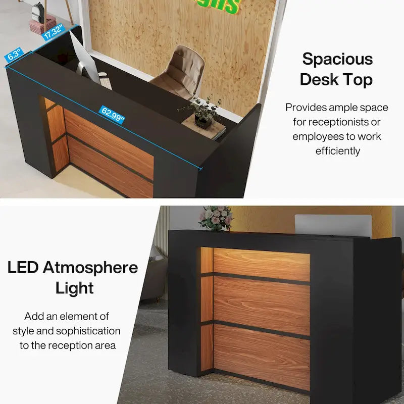 Recepción Blanca y Marrón / Negra y Marrón con Luces LED, Mostrador Frontal para Una Persona