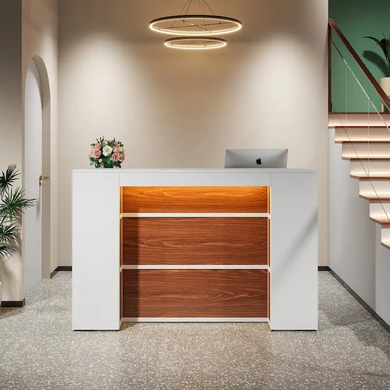 Recepción Blanca y Marrón / Negra y Marrón con Luces LED, Mostrador Frontal para Una Persona