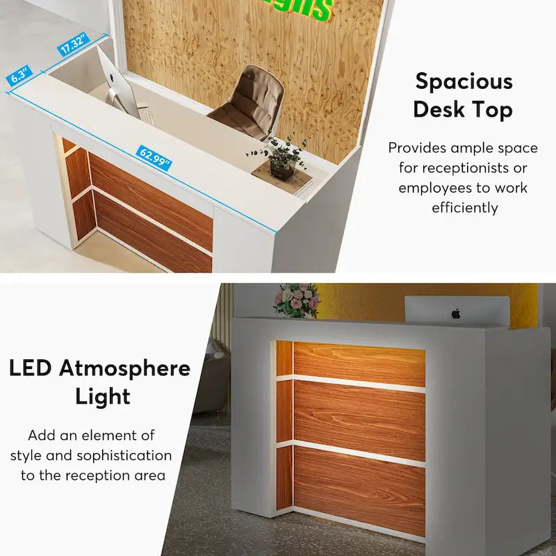 Recepción Blanca y Marrón / Negra y Marrón con Luces LED, Mostrador Frontal para Una Persona