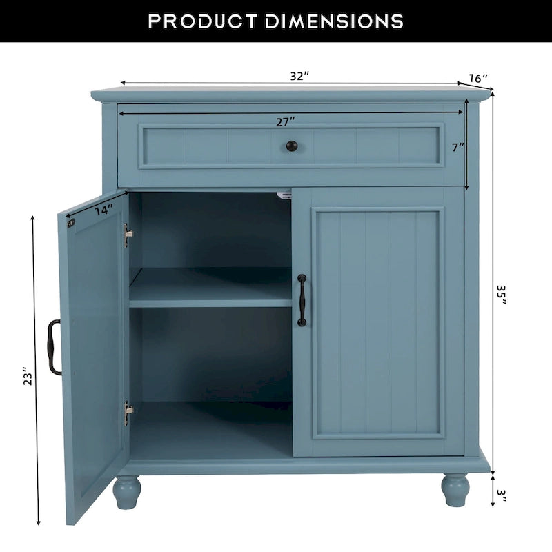 Aparador azul/blanco con 1 cajón y 2 puertas