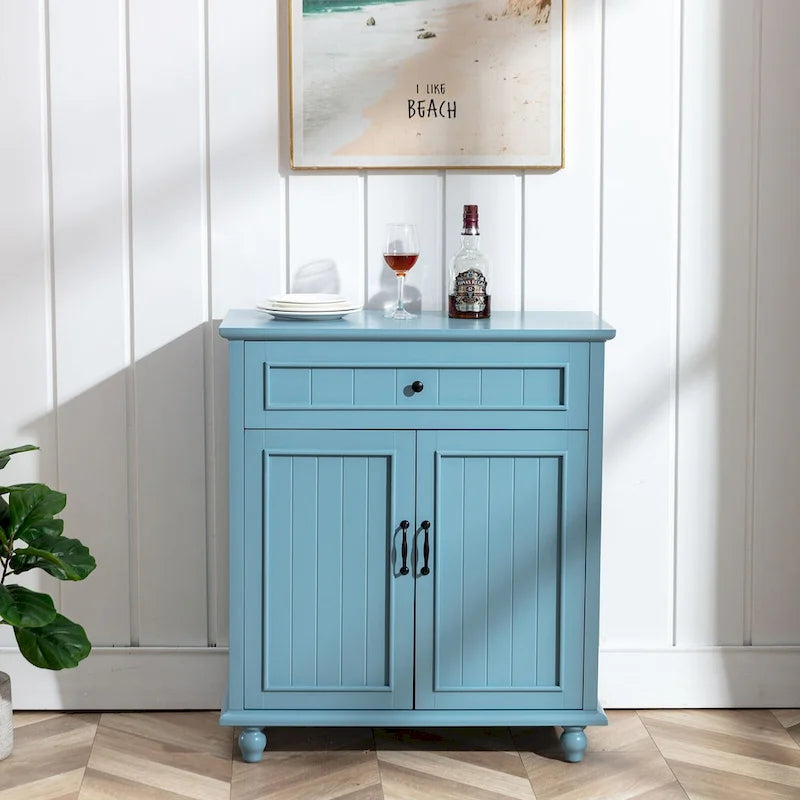 Aparador azul/blanco con 1 cajón y 2 puertas