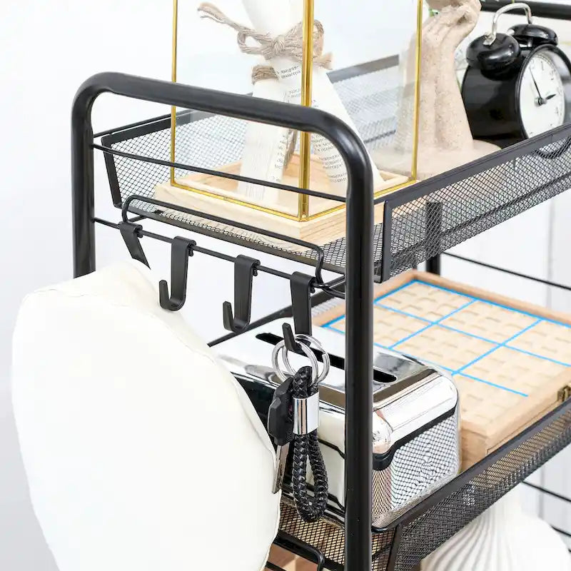 Carrito de almacenamiento rodante negro de 5 niveles, carrito de cocina con cestas de malla