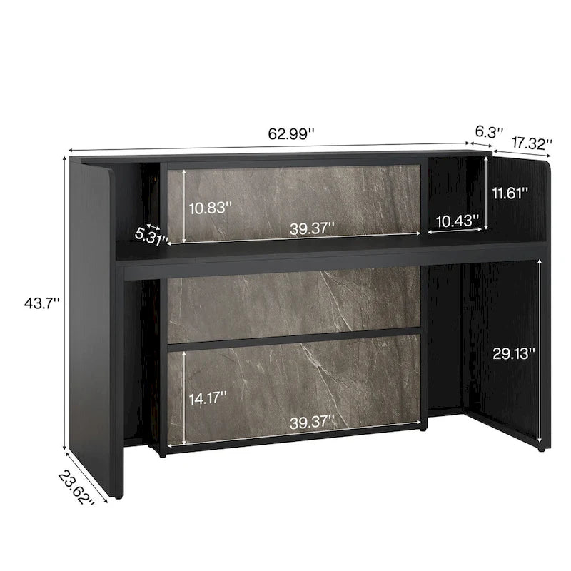 Escritorio de recepción en forma de L blanco/marrón con luces LED, mostrador individual con panel de privacidad