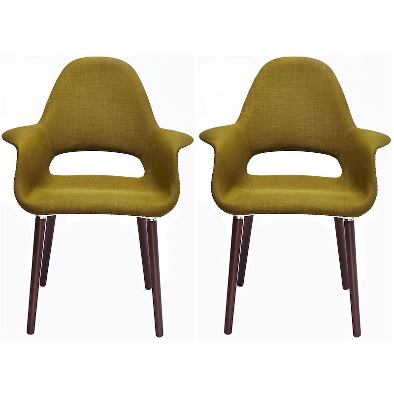 Sillón tapizado multicolor, respaldo alto, patas de nogal – Juego de 2