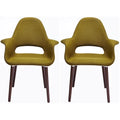 Sillón tapizado multicolor, respaldo alto, patas de nogal – Juego de 2