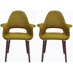 Sillón tapizado multicolor, respaldo alto, patas de nogal – Juego de 2