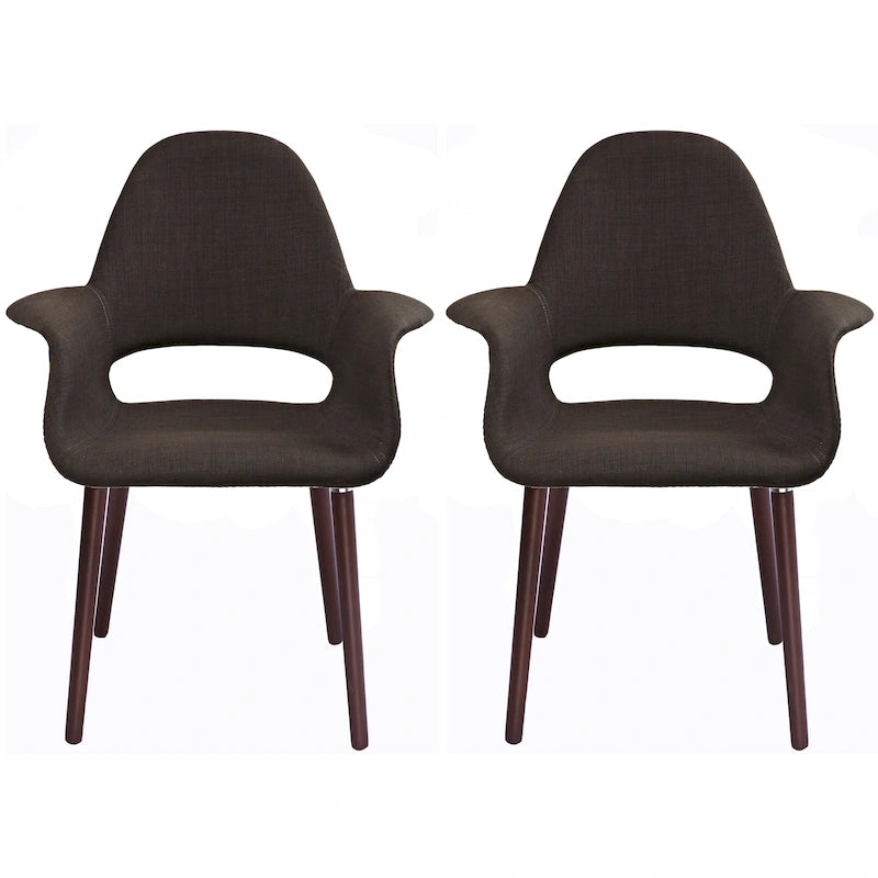 Sillón tapizado multicolor, respaldo alto, patas de nogal – Juego de 2