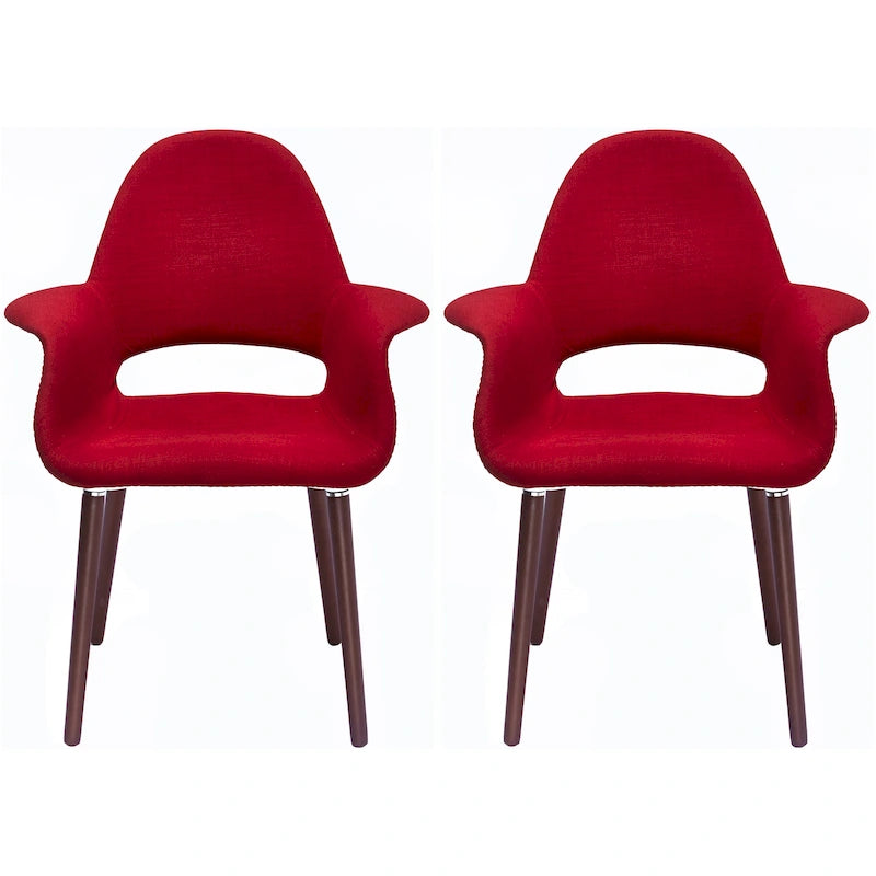 Sillón tapizado multicolor, respaldo alto, patas de nogal – Juego de 2