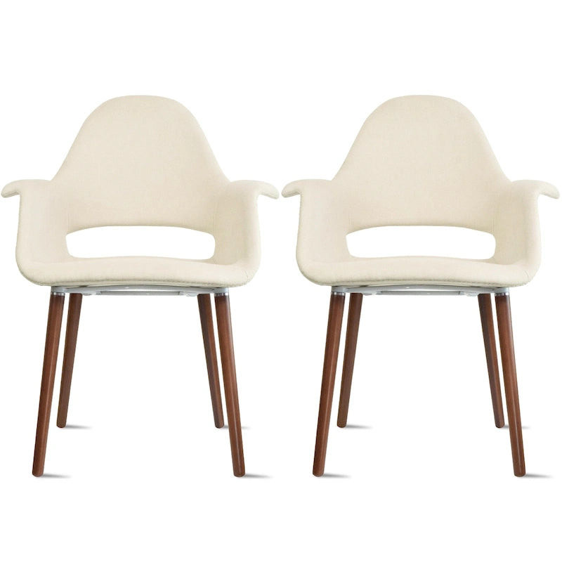 Sillón tapizado multicolor, respaldo alto, patas de nogal – Juego de 2