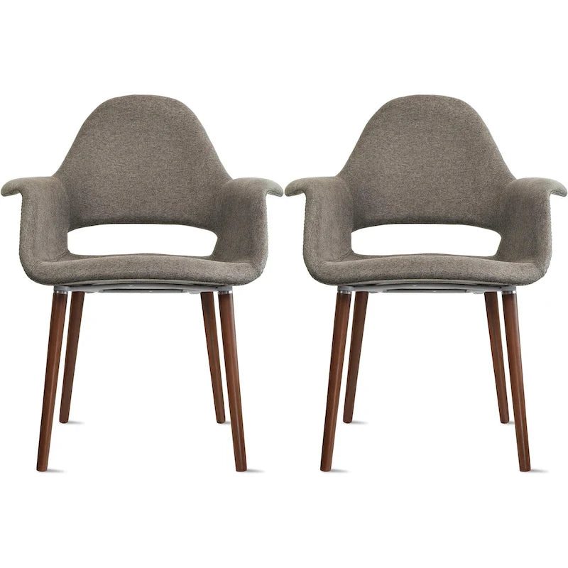 Sillón tapizado multicolor, respaldo alto, patas de nogal – Juego de 2